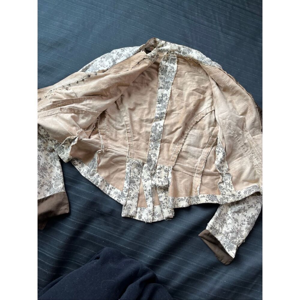 Antique Victorian Edwardian Bodice Jacket Floral Toile Waist Stay Blouse - Picture 4 of 16